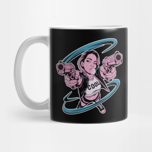 Badass Girl Blowing Bubble With Guns Pointed Up Mug
